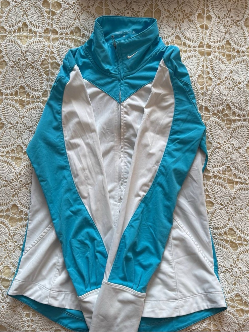 Vintage 90s  Nike Women’s Teal and White Zip-Front Jacket